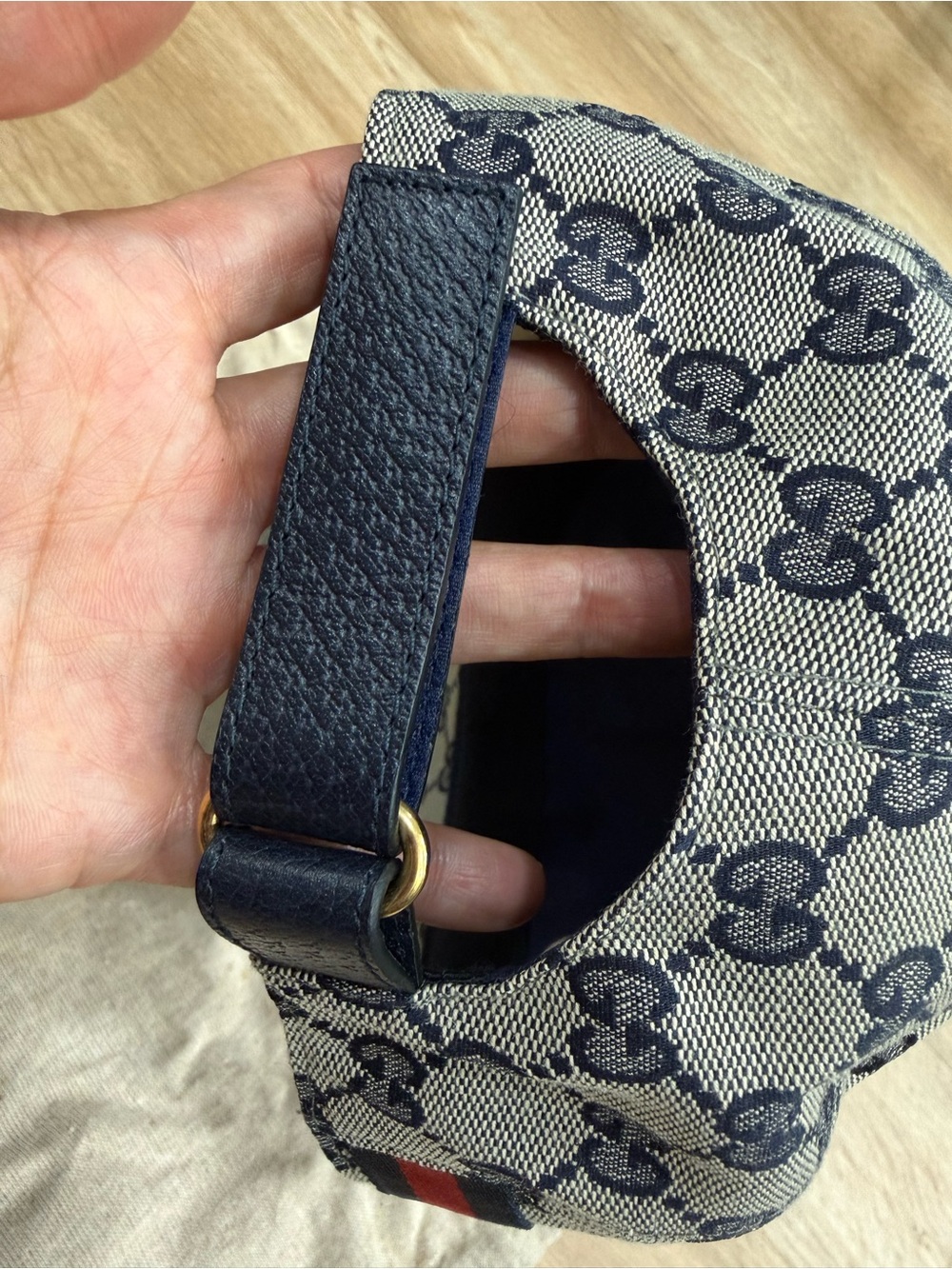 Gucci Beige Monogram Baseball Cap with Red & Navy Web - Picture 3 of 10